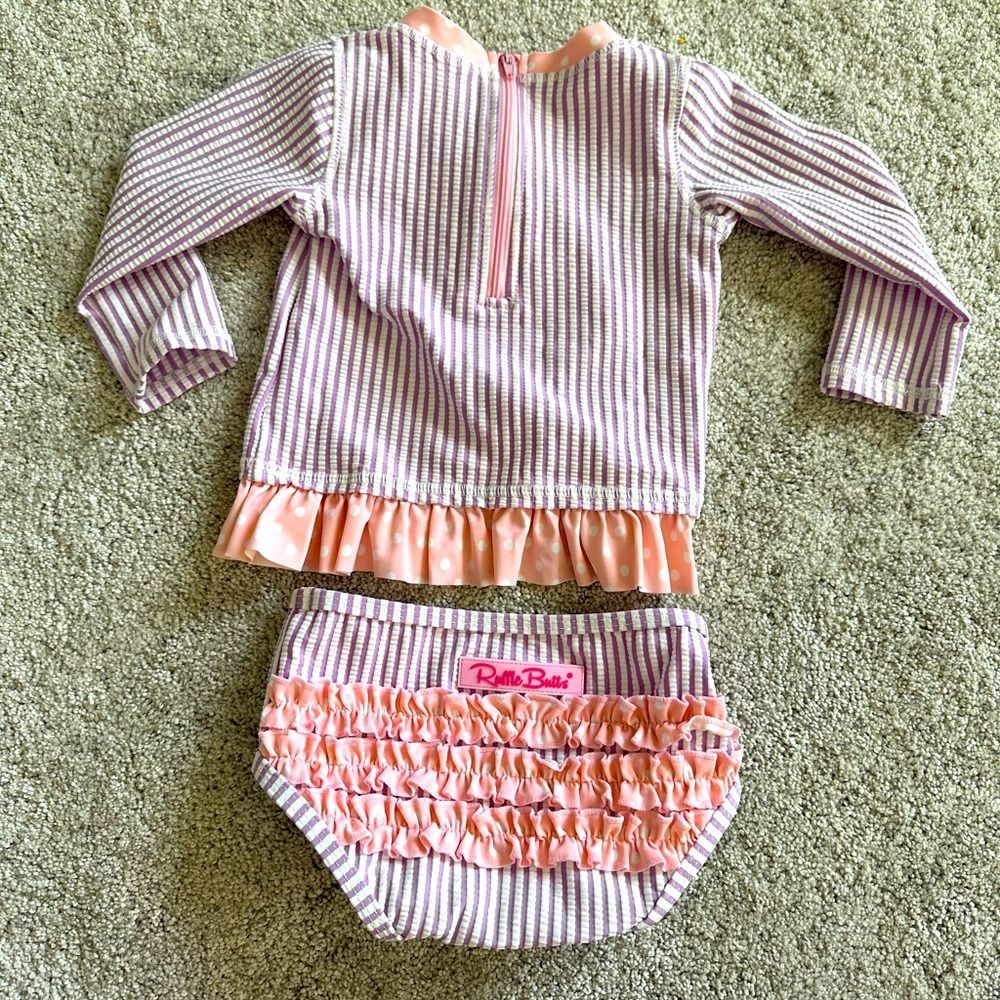 Striped Long Sleeve Zipper Rash Guard 2-Piece in 12-18 months.